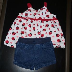 2T Ladybug Tank Top with Denim Shorts